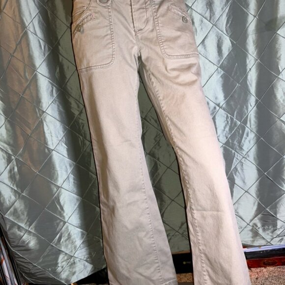 Vtg American Eagle Women 4 Reg Olive Green Stretch Button Pocket Flair Leg Pants - Picture 3 of 8